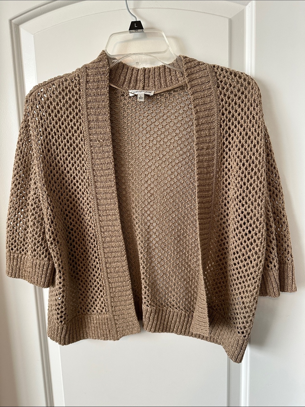 croft & barrow Open-Weave Taupe Knit Cardigan